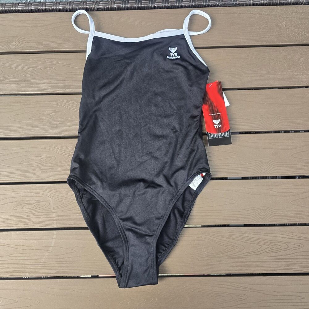 TYR Womens Durafast Black/white Thin-X One Piece Swim Sz Measures 32 (Marked 34)